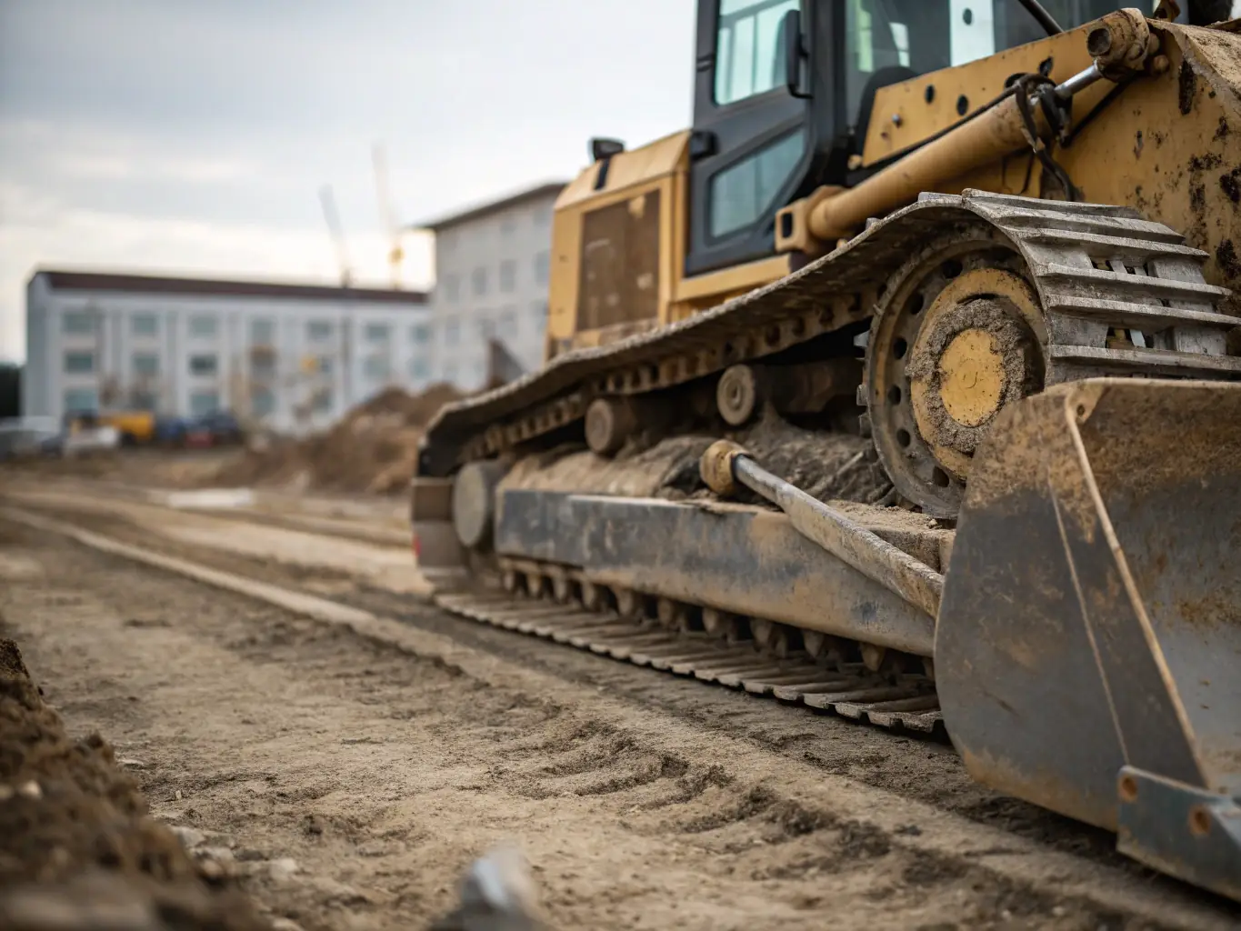 A bulldozer pushing a large pile of dirt on a construction site. The bulldozer is equipped with a GPS system, highlighting its advanced technology.